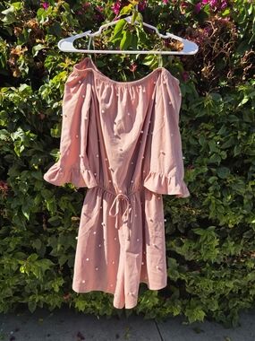 Monique The Collection Off Shoulder Romper Small Blush Pink Pearl Beaded